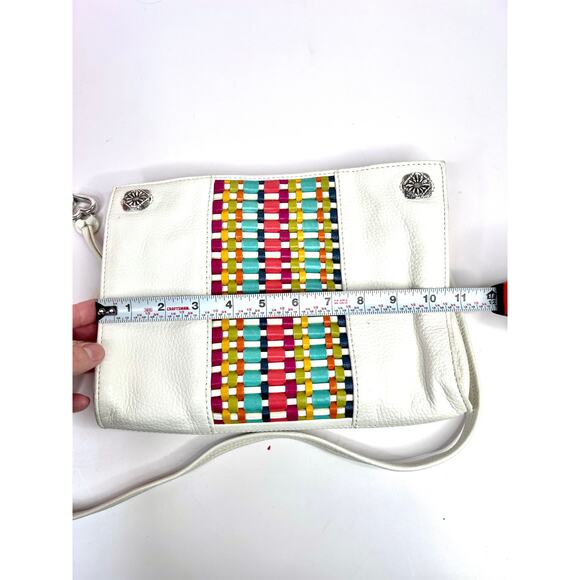 Brighton White Leather Shoulder Purse Bag Colorful Woven Front - Picture 12 of 16